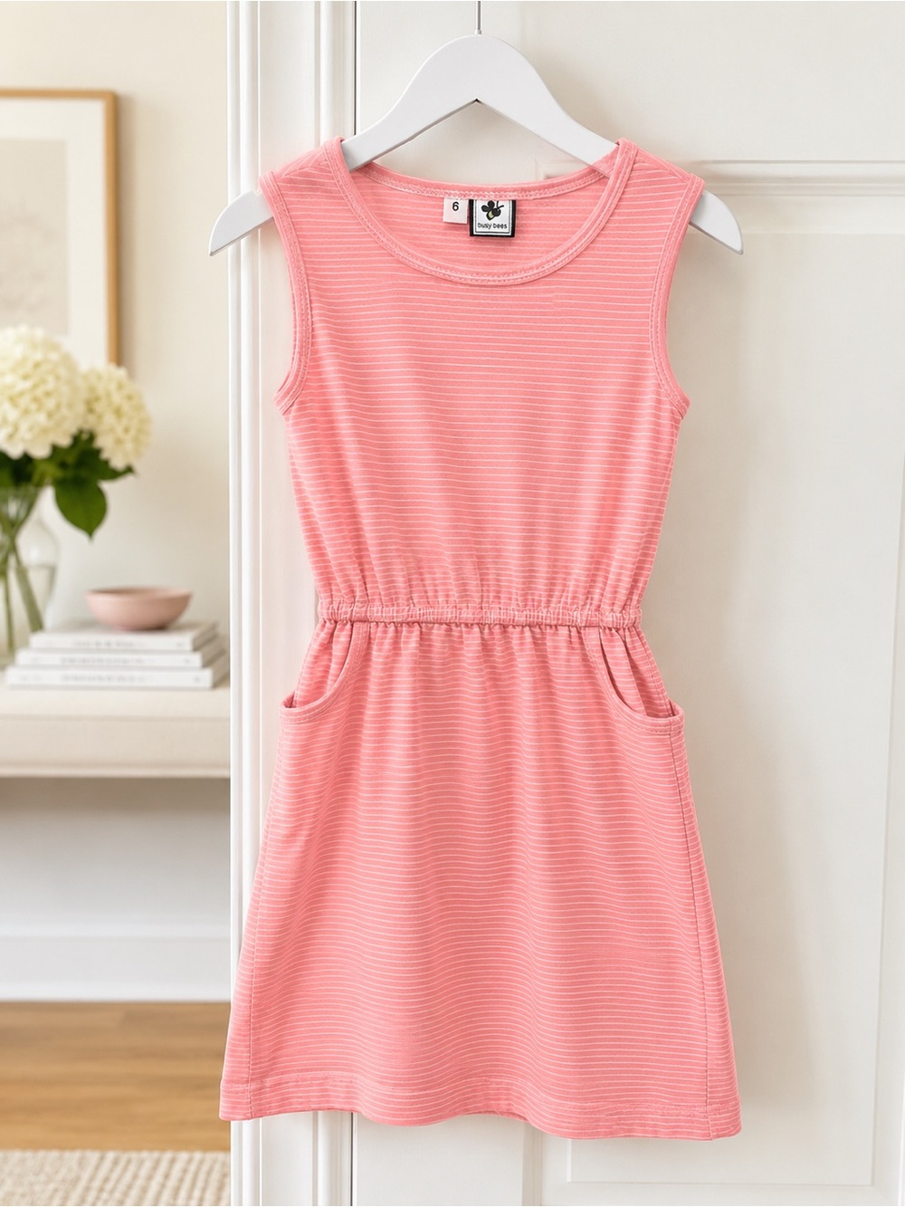 Cute Pink Girls' Sleeveless Pocket Dress